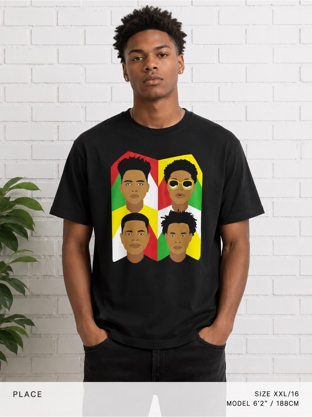 PLACE Graphic Crew Neck T-Shirt with Colorful Portrait Print/size XXL(16)